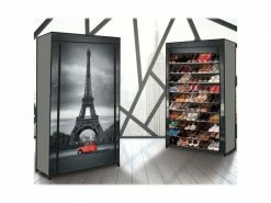 ID_MARKET Étagère Range Chaussures 50 Paires + Housse Imprimé Paris