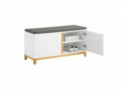 Sobuy Banc à Chaussures Banc De Rangement Meuble à Chaussures D'entrée Avec Siège Rembourré Et 2 Portes, Pour Couloir, Entrée, Chambre à Coucher – 90 X 34 X 46 Cm, Fsr117-w