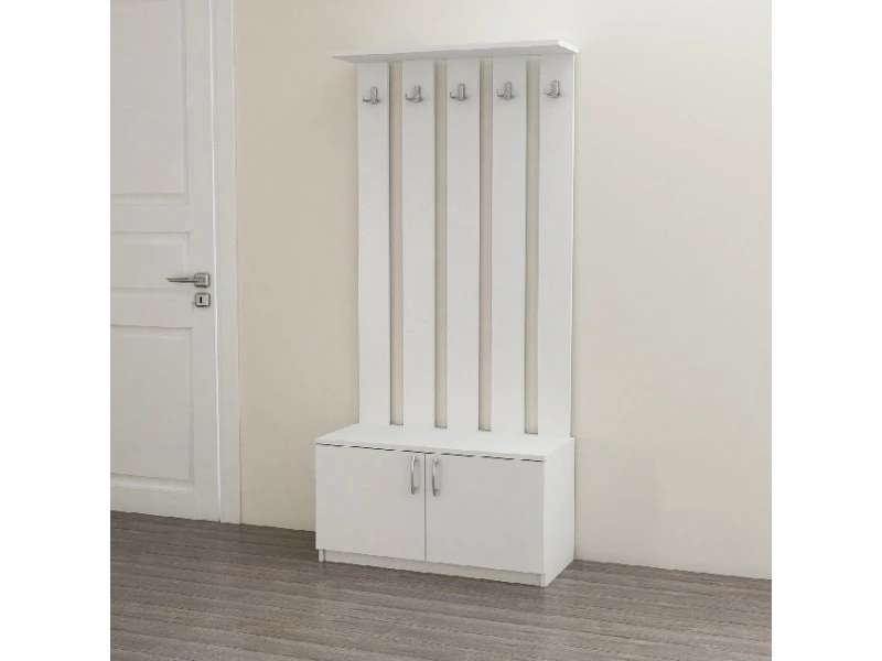 Homemania Deniz Meuble D’entrée Porte-manteau - Avec Portes, Crochets, étagères -blanc En Bois, 85 X 37 X 181,8 Cm