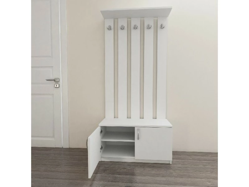 Homemania Deniz Meuble D’entrée Porte-manteau - Avec Portes, Crochets, étagères -blanc En Bois, 85 X 37 X 181,8 Cm – Image 2