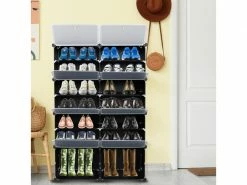 Étagère à Chaussures Portable à 7 Niveaux, 28 Paires, 8 Cubes, Meuble De Rangement Extensible, Noir