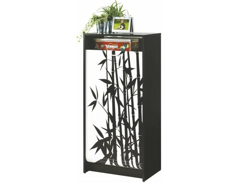 TOUSMESMEUBLES Meuble à Chaussures à Rideau Noir - Shoes N°8 - L 58 X L 36 X H 121 - Neuf – Image 3