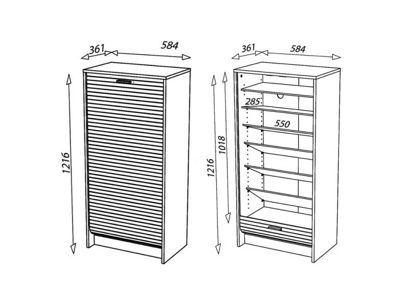 TOUSMESMEUBLES Meuble à Chaussures à Rideau Noir - Shoes N°8 - L 58 X L 36 X H 121 - Neuf – Image 4