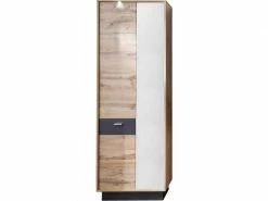 Coast - Meuble Chambre. Armoire Mélaminé Coloris Chêne Avec Finition Gris Ciment Avec 1 Porte Miroir + Led. L - H - P : 69 | 191 | 35 Cm.