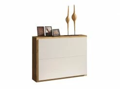 TOUSMESMEUBLES Meuble à Chaussures Bois Blanc/chêne Blond - Basica - L 106 X L 27 X H 83 - Neuf