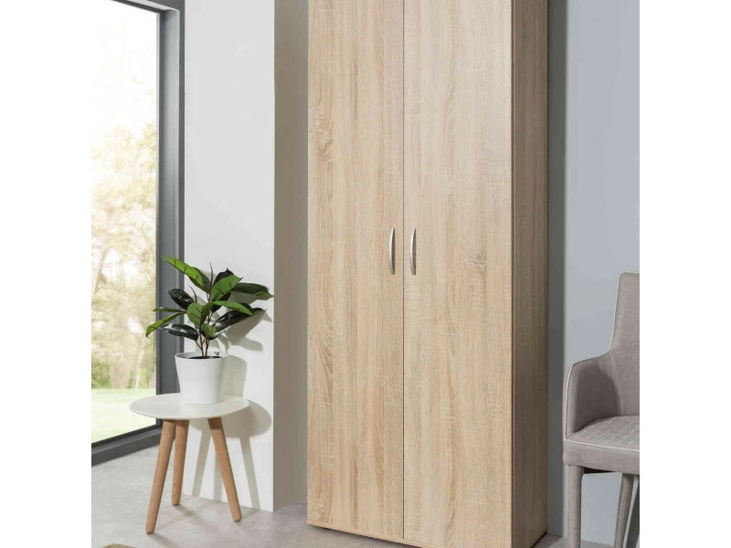 TERRE_DE_NUIT Meuble à Chaussures 2 Portes En Bois Imitation Chêne Clair - Co7105
