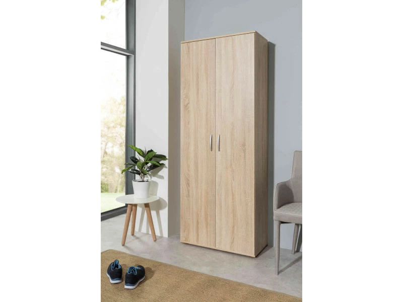 TERRE_DE_NUIT Meuble à Chaussures 2 Portes En Bois Imitation Chêne Clair - Co7105 – Image 2