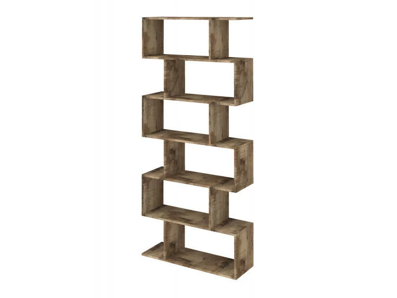 Bibliothèque Haute En Zigzag Avec 6 étagères Ouvertes, Made In Italy, étagère Pour Livres Et Documents, Bibliothèque De Bureau, Cm 80x25h192, Couleur érable – Image 2