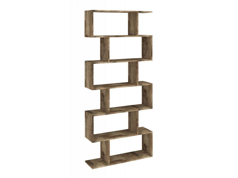 Bibliothèque Haute En Zigzag Avec 6 étagères Ouvertes, Made In Italy, étagère Pour Livres Et Documents, Bibliothèque De Bureau, Cm 80x25h192, Couleur érable – Image 4