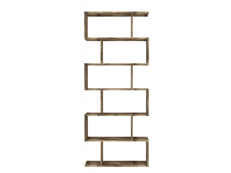 Bibliothèque Haute En Zigzag Avec 6 étagères Ouvertes, Made In Italy, étagère Pour Livres Et Documents, Bibliothèque De Bureau, Cm 80x25h192, Couleur érable – Image 5