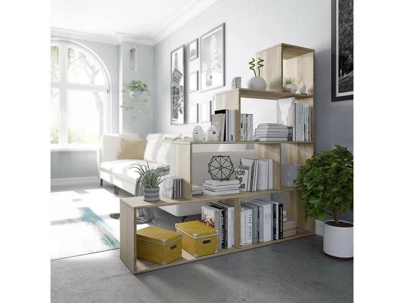 Bibliothèque Décorative à Six Compartiments, Couleur Chêne, Dimensions 145 X 145 X 29 Cm – Image 3