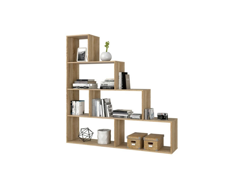 Bibliothèque Décorative à Six Compartiments, Couleur Chêne, Dimensions 145 X 145 X 29 Cm – Image 4