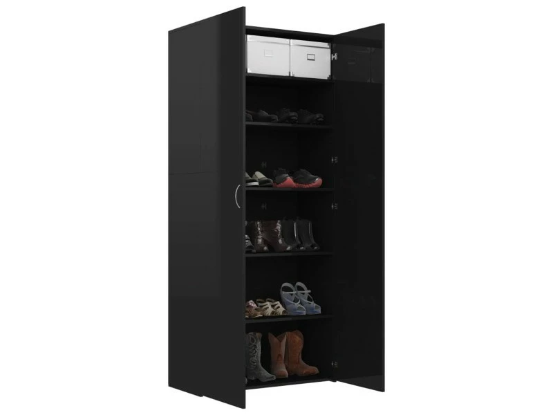 Vidaxl Armoire à Chaussures Noir Brillant 80x35,5x180 Cm Aggloméré – Image 3