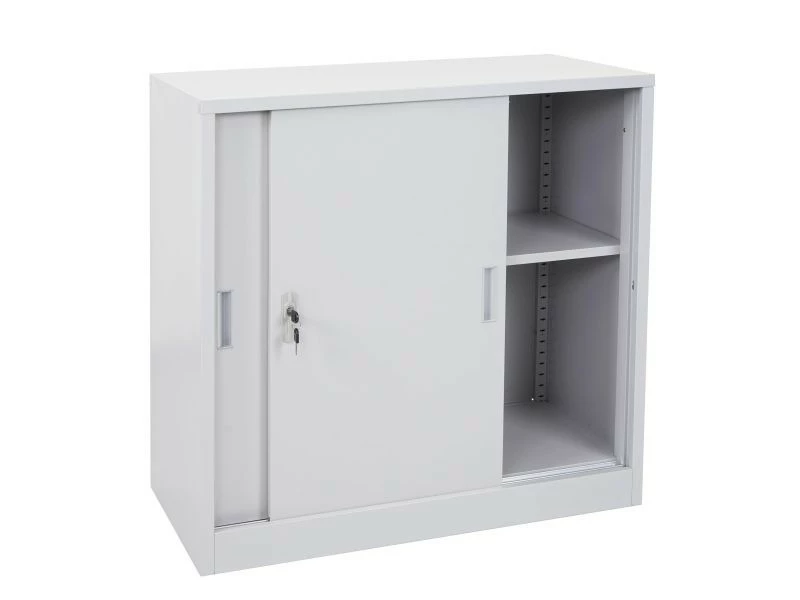 Meuble-classeur Boston Hwc-f41, Placard En Métal Avec Portes Coulissantes, 90x90x45cm ~ Gris