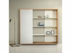 TERRE_DE_NUIT Bibliothèque Sur Roulettes Blanc Et Chêne - Co0066