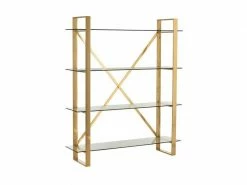 LES_TENDANCES Bibliothèque 4 Niveaux Métal Doré Et Verre Trempé Ysarg