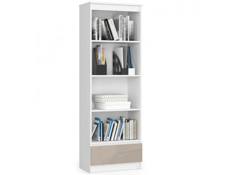 Carlo - Bibliothèque Style Moderne Salon/salle à Manger - 60x180x35 - 1 Tiroir - Beige