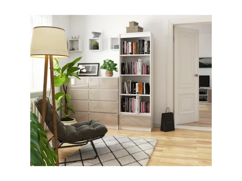 Carlo - Bibliothèque Style Moderne Salon/salle à Manger - 60x180x35 - 1 Tiroir - Beige – Image 3