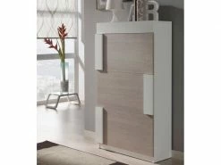 TOUSMESMEUBLES Meuble à Chaussures Blanc/chêne Clair - Tyra - L 74 X L 29 X H 129 - Neuf