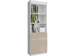 Akord Bibliothèque De Bureau, étagère R60 Blanche 60 Cm 3 Tiroirs Couleur Cappuccino Brillant , 3 étagères - 60x35x180 Cm