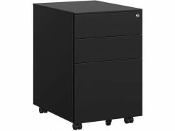 HELLOSHOP_26 Caisson De Bureau à Roulettes Avec 3 Tiroirs Et Classeur Suspendu Armoire De Bureau Noir Helloshop26 12_0000362