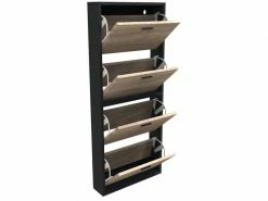 Organize Meuble De Rangement A Chaussure 24 Paires - Armoire Etagere Entree, Couloir - Mdf Style Bois - L60xp24xh150 Cm - Noir/bois Clair
