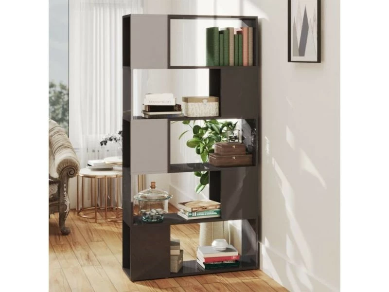 Vidaxl Bibliothèque De Séparation Gris Brillant 80x24x155 Cm Aggloméré