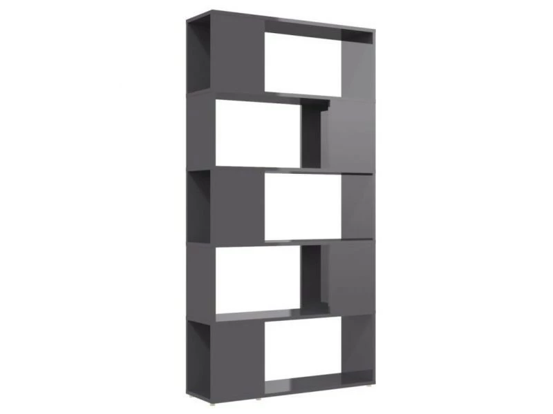 Vidaxl Bibliothèque De Séparation Gris Brillant 80x24x155 Cm Aggloméré – Image 2