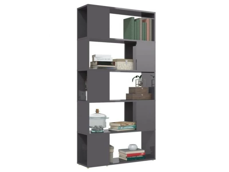 Vidaxl Bibliothèque De Séparation Gris Brillant 80x24x155 Cm Aggloméré – Image 3