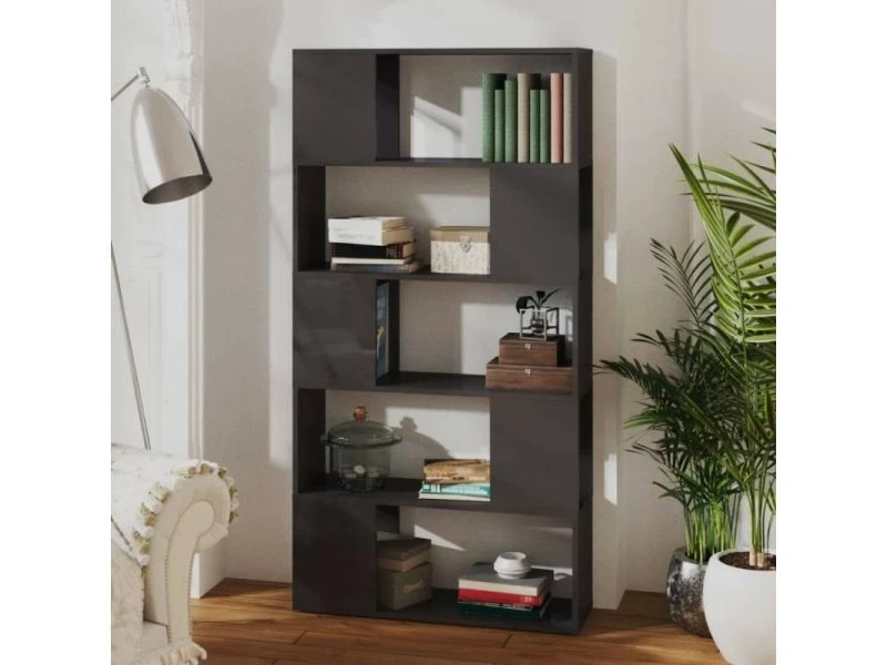 Vidaxl Bibliothèque De Séparation Gris Brillant 80x24x155 Cm Aggloméré – Image 4