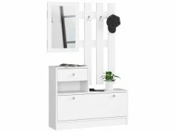 Akord Ensemble De Couloir Avec Armoire à Chaussures Blanc 90 Cm 1 Porte 1 Tiroir Couleur Blanc Mat, 2 étagères - 90x25x70/100 Cm