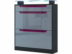 Meuble à Chaussures Noir Mat/gris Haute Brillance/mûre Haute Brillance (89 X 104 X 23 Cm)