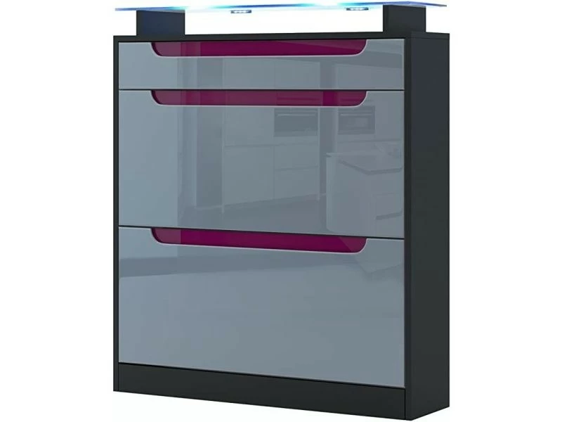 Meuble à Chaussures Noir Mat/gris Haute Brillance/mûre Haute Brillance (89 X 104 X 23 Cm)