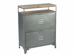 TOUSMESMEUBLES Meuble à Chaussures 2 Abattants Bois Massif/métal - Lera - L 70 X L 33 X H 90 - Neuf