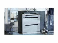 Meuble à Chaussures Blanc Mat/blanc Haute Brillance/noir Haute Brillance (89 X 104 X 23 Cm)