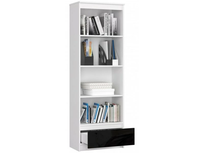 Carlo - Bibliothèque Style Moderne Salon/salle à Manger - 60x180x35 - 1 Tiroir - Noir – Image 2