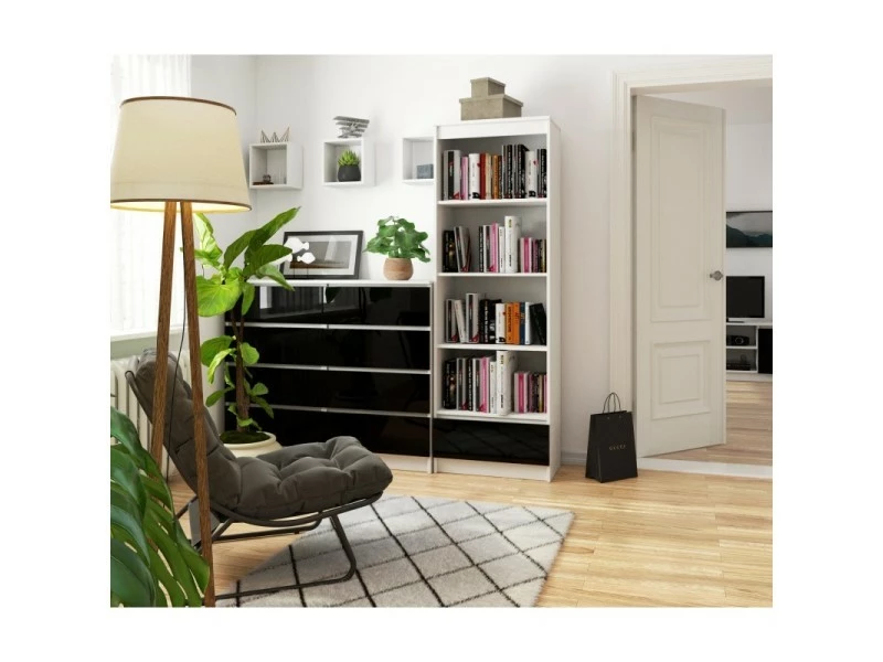 Carlo - Bibliothèque Style Moderne Salon/salle à Manger - 60x180x35 - 1 Tiroir - Noir – Image 3