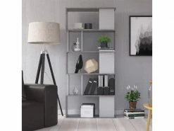 Bibliothèque Avec 5 étagères Asymétriques, Blanc Et Gris, Dimensions 80 X 175 X 29,5 Cm