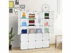 Armoire De Rangement Diy Penderie 12 Cubes Armoire De Placard Modulaire Avec Barre De Suspension Blanc
