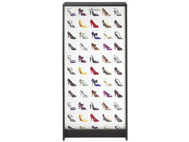 TOUSMESMEUBLES Meuble à Chaussures à Rideau Noir - Shoes N°1 - L 58 X L 36 X H 121 - Neuf