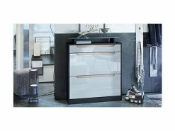 Meuble à Chaussures Noir Mat/blanc Haute Brillance, Poignées Encastrées En Gris Sable Haute Brillance (89 X 104 X 23 Cm)