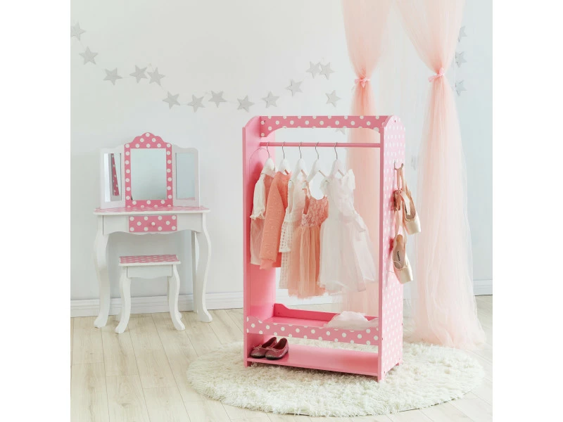 Penderie à Vêtements Rose Blanche à Pois Meuble En Bois Pour Enfant Teamson Td-12949a – Image 4