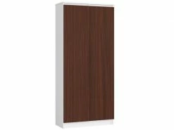 Akord Bibliothèque De Bureau, Armoire R80 Blanche 80 Cm 2 Portes Couleur Wengé Mat, 8 étagères - 80x35x180 Cm