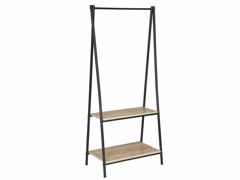 Tringle à Vêtements Robuste En Métal Avec étagères De Rangement Pour étagères à Chaussures En Bois à 2 Niveaux Helloshop26 19_0000570