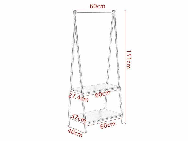 Tringle à Vêtements Robuste En Métal Avec étagères De Rangement Pour étagères à Chaussures En Bois à 2 Niveaux Helloshop26 19_0000570 – Image 2