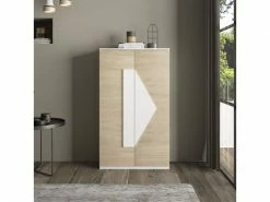 TOUSMESMEUBLES Meuble à Chaussures 2 Portes Bois Clair/bois Blanc - Dangur - L 74 X L 33.8 X H 128 - Neuf