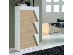 TOUSMESMEUBLES Meuble à Chaussures Blanc/chêne Doré - Luzia - L 74 X L 29 X H 129 - Neuf