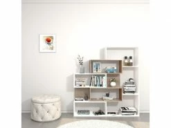 Homemania Bibliothèque Era - Du Mur, De L'étagère - Avec Des étagères - Du Salon, Du Bureau, De L'entrée - Blanc, Sonoma En Bois, 140 X 27 X 150 Cm