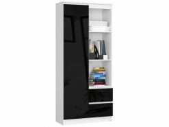 Brima - Bibliothèque Bureau Style Moderne Salon - 80x180x35 - 1 Porte+2 Tiroirs - Noir