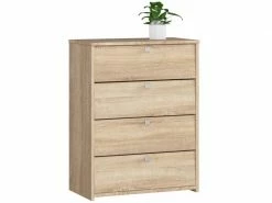 HUCOCO Rubbi - Meuble D'entrée Rangement Chaussures - 85x66x36 Cm - 4 Portes à Rabat - Armoire à Chaussures - Sonoma